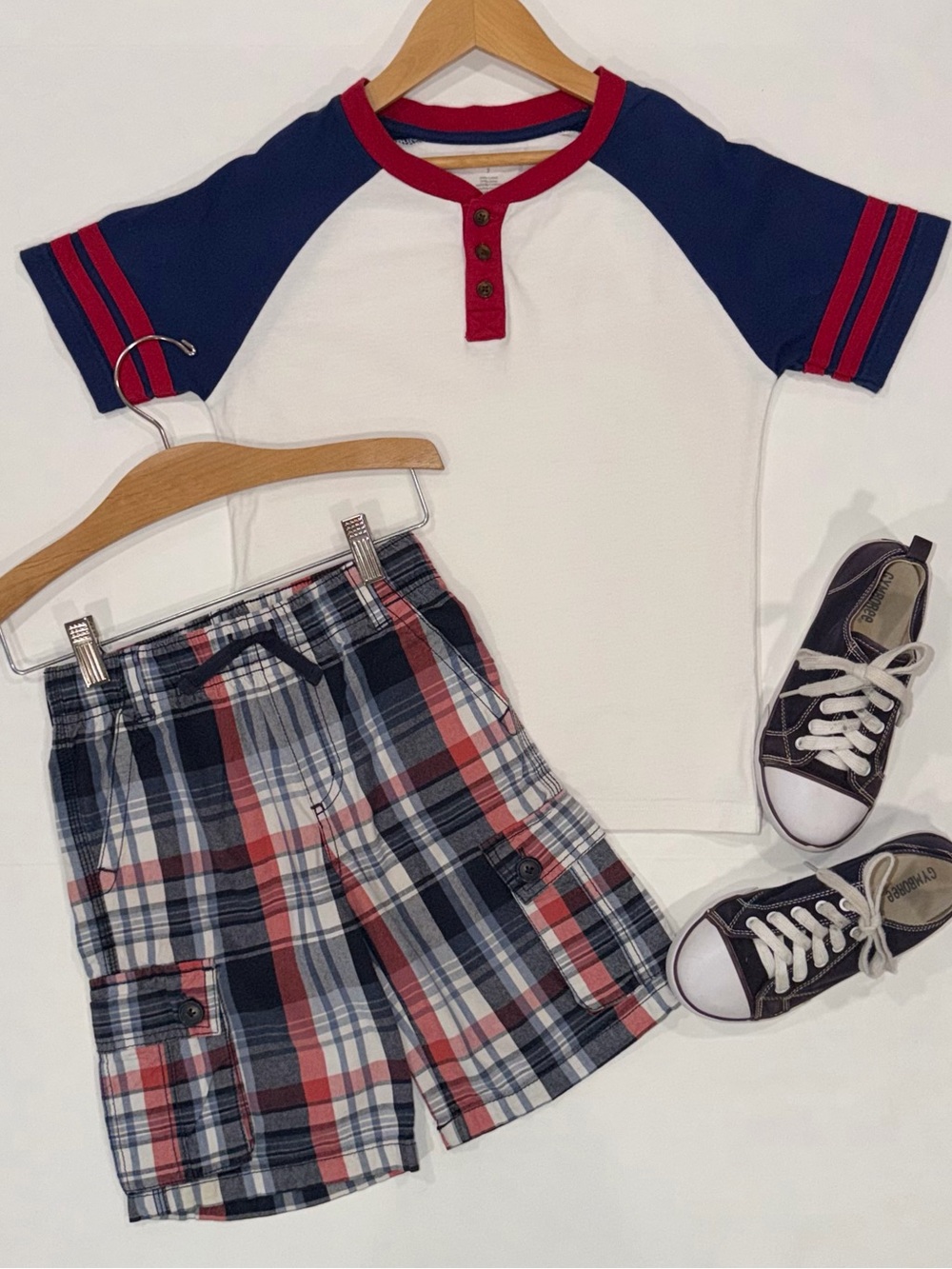Gymboree Boys’ Patriotic Red White Blue Plaid Short Set Size 7